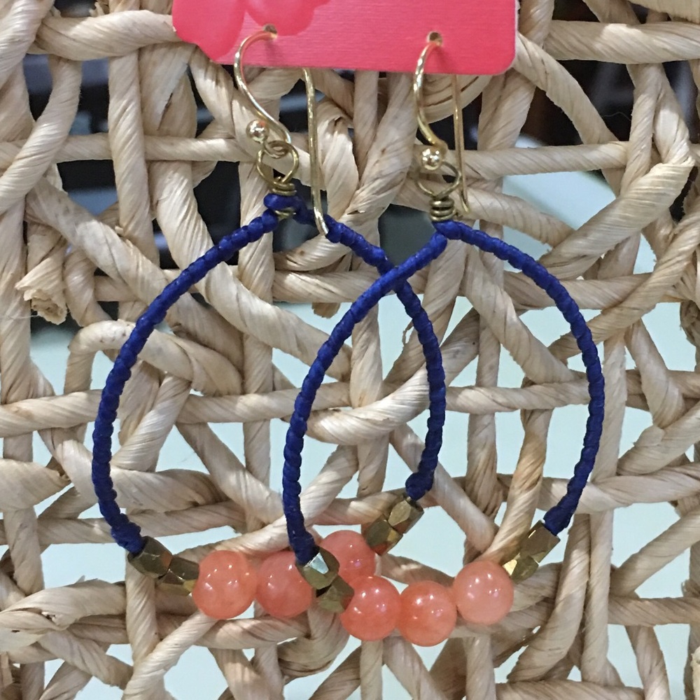Geranium blue and gold hoop earrings NWT!